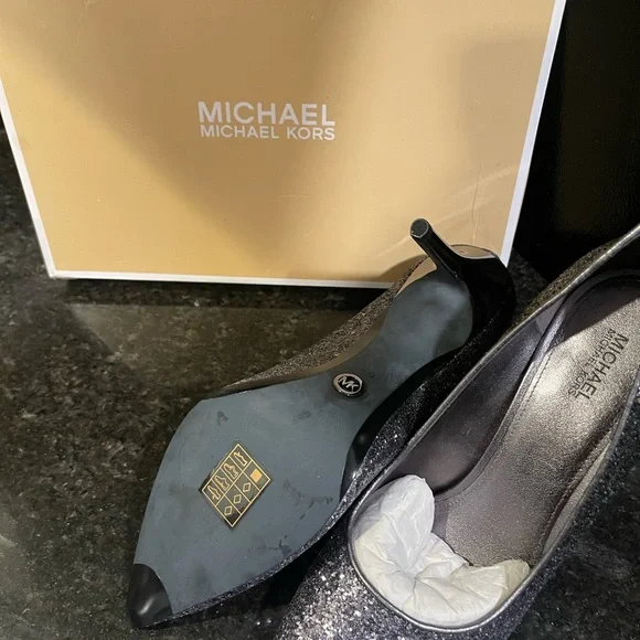 Michael Kors Sparkling Silver Claire Gunmetal Heels Pumps - Picture 3 of 8